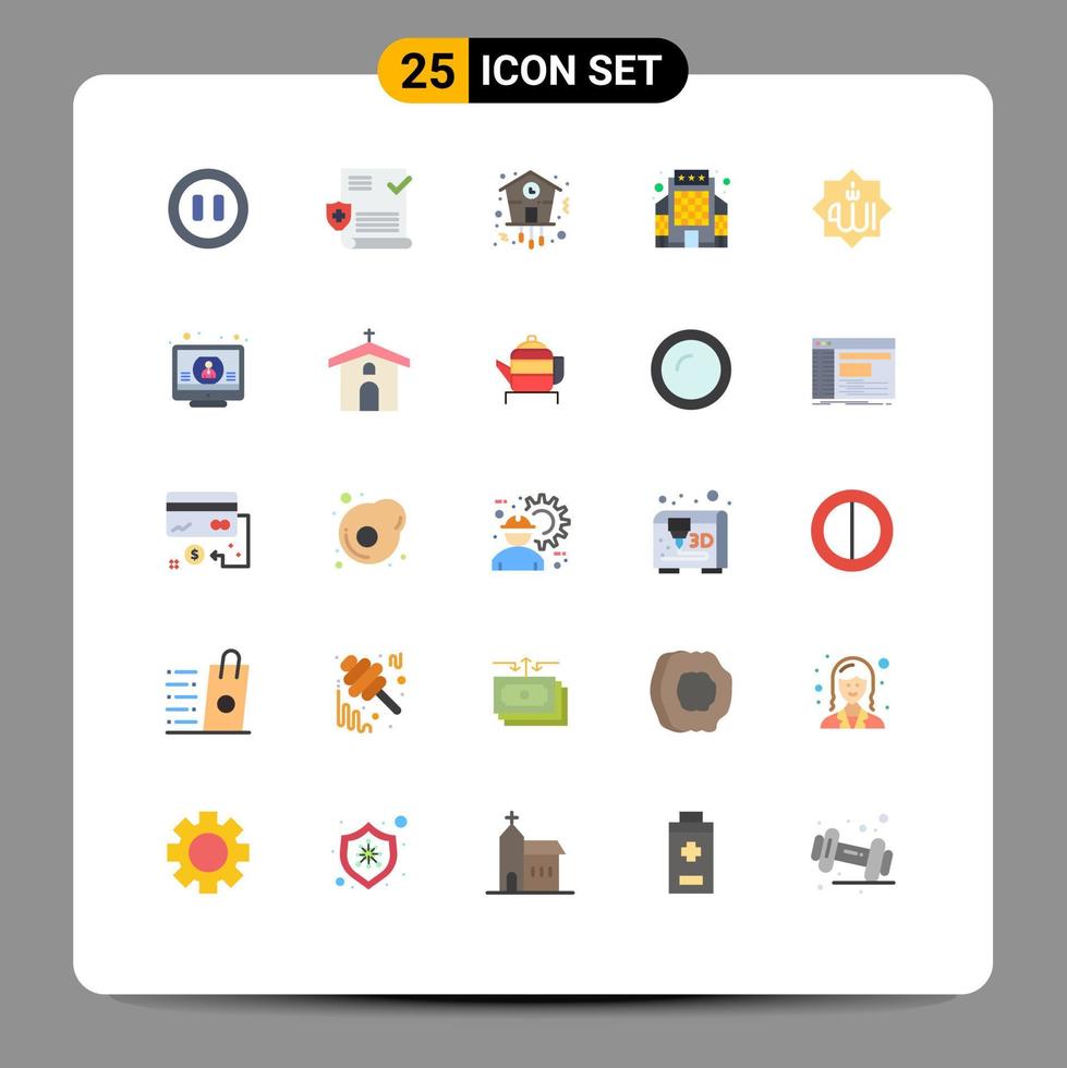 Flat Color Pack of 25 Universal Symbols of islam star clock hotel building Editable Vector Design Elements
