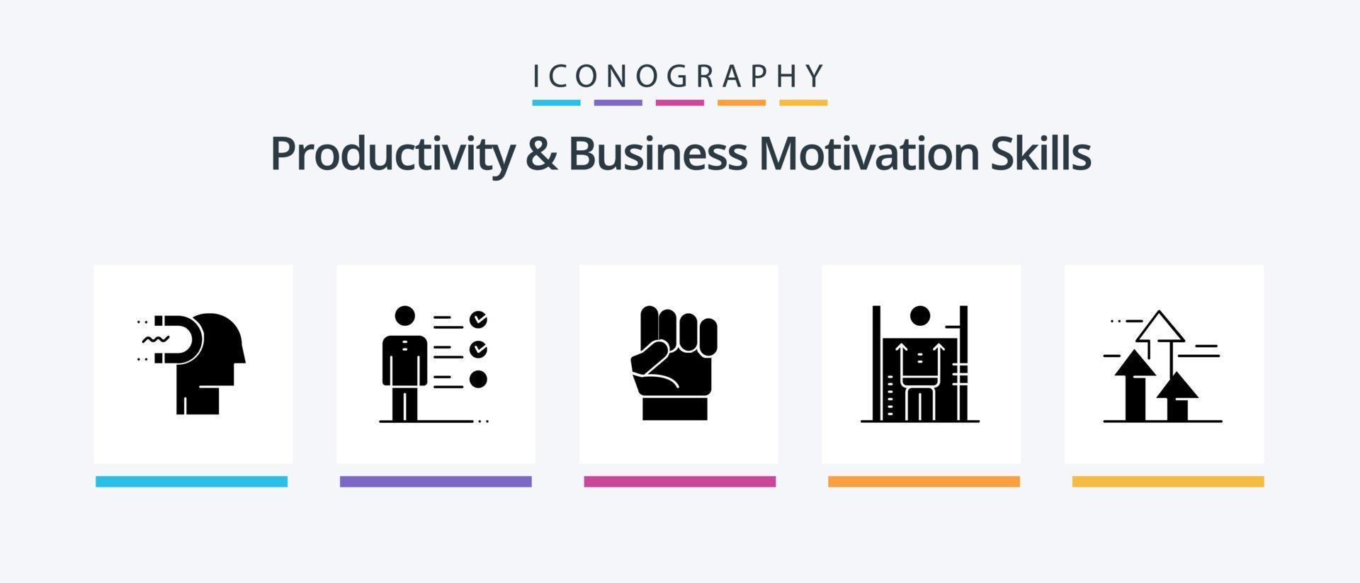 Productivity And Business Motivation Skills Glyph 5 Icon Pack Including improvement. growth. professional ability. performance. power. Creative Icons Design vector