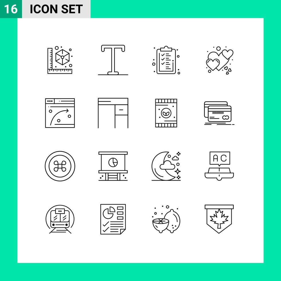 Editable Vector Line Pack of 16 Simple Outlines of window web checklist care love Editable Vector Design Elements