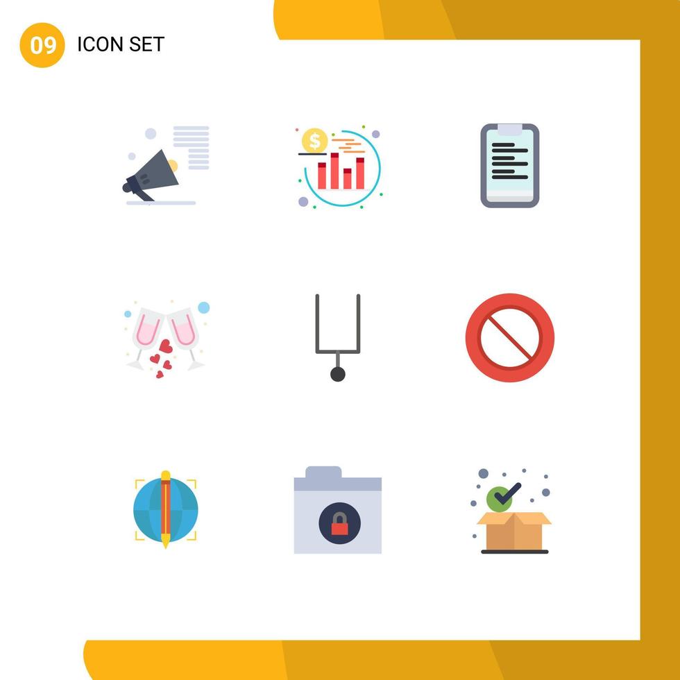 Universal Icon Symbols Group of 9 Modern Flat Colors of music party clipboard wine drink Editable Vector Design Elements