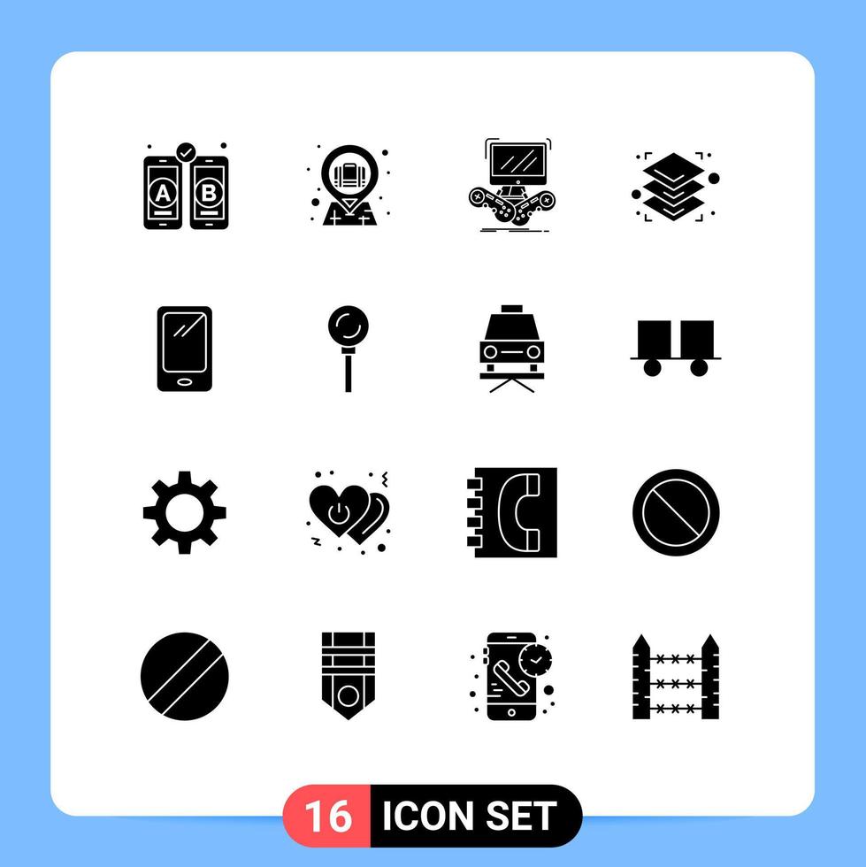 Pictogram Set of 16 Simple Solid Glyphs of mobile phone gaming printing height Editable Vector Design Elements
