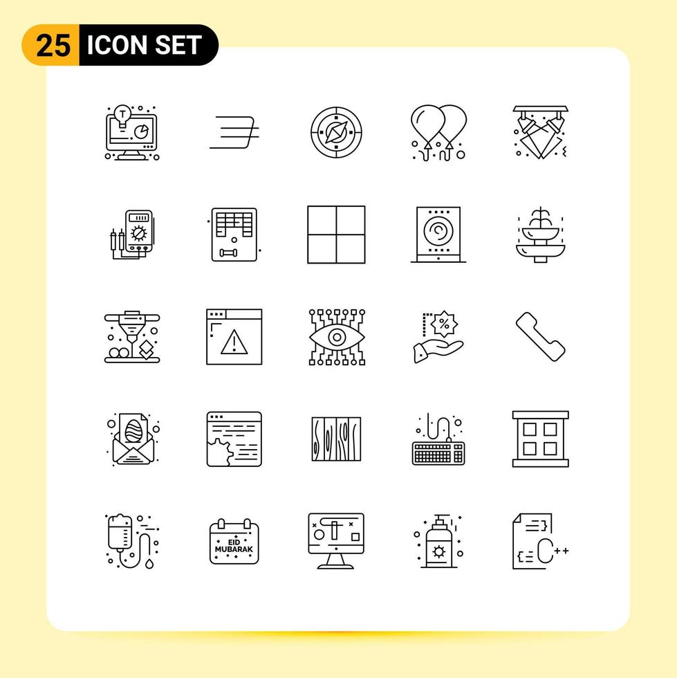 Group of 25 Lines Signs and Symbols for lights disco navigator celebration fly Editable Vector Design Elements