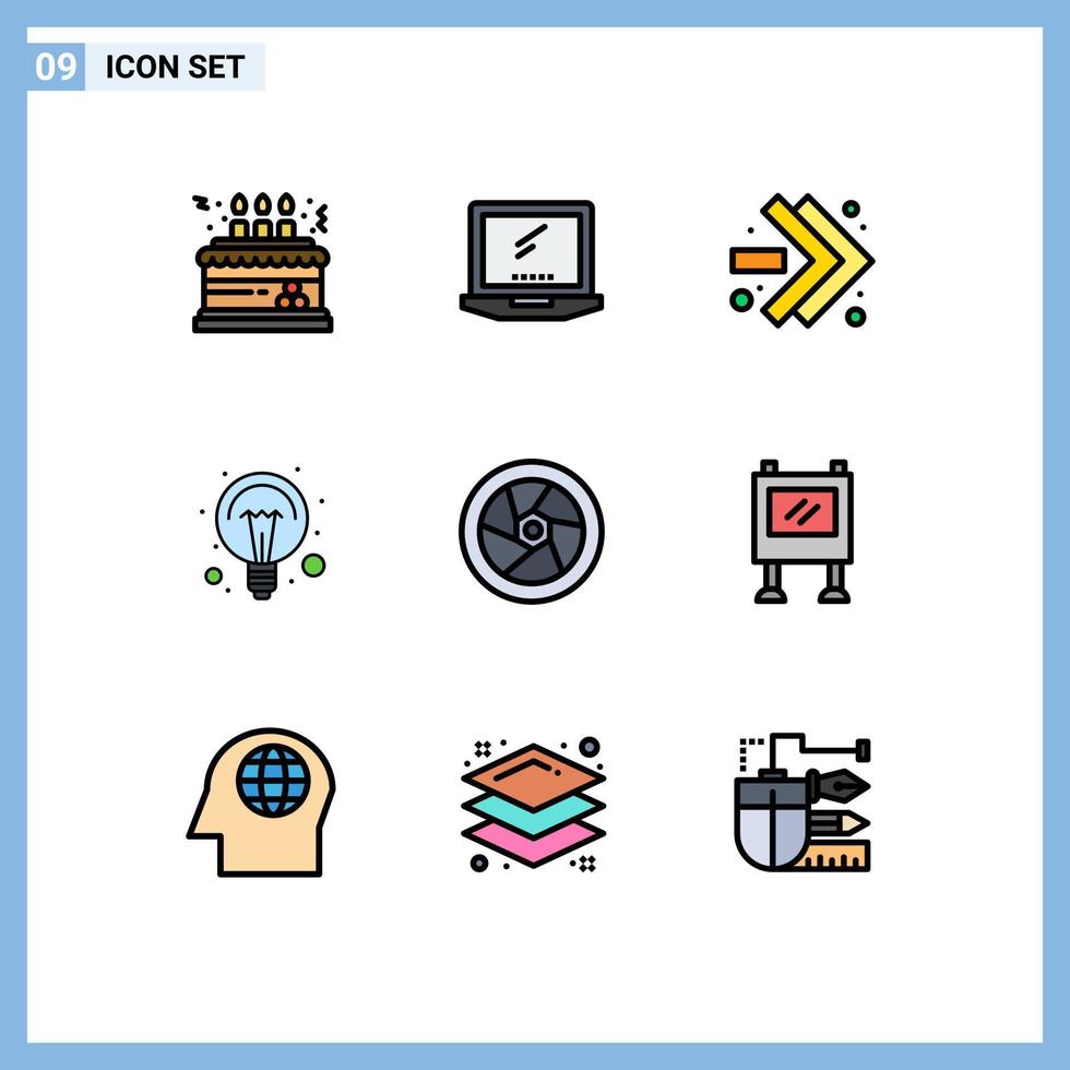 Universal Icon Symbols Group of 9 Modern Filledline Flat Colors of light bulb ideas imac electricity right Editable Vector Design Elements