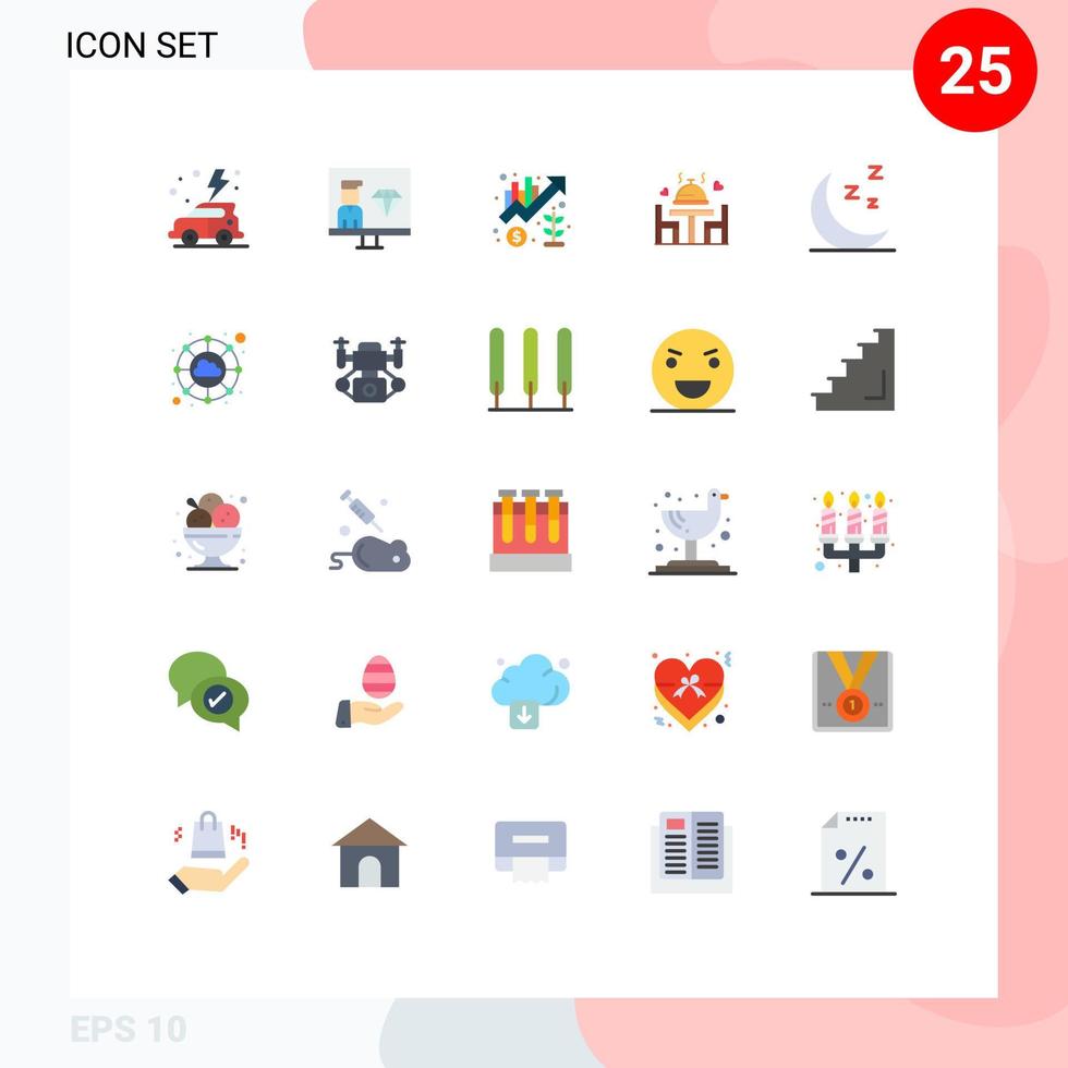 Universal Icon Symbols Group of 25 Modern Flat Colors of plate love programming dinner marketing Editable Vector Design Elements