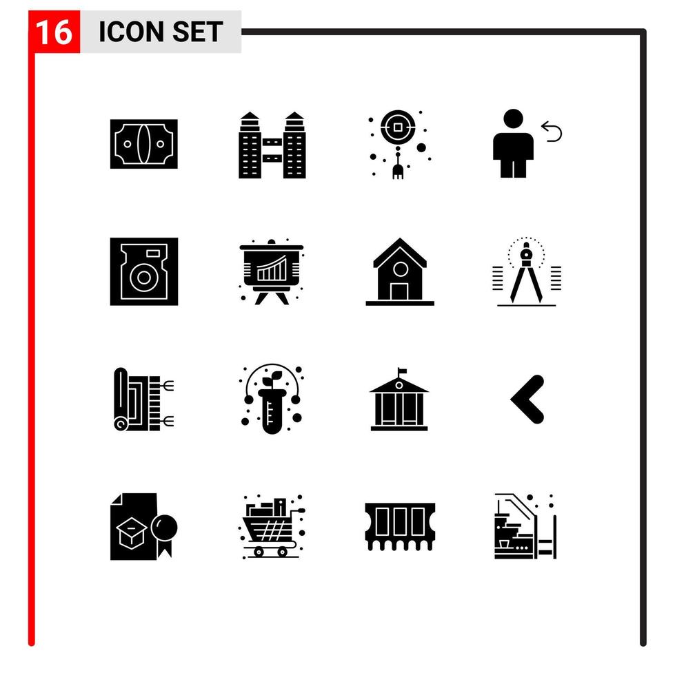 Pack of 16 creative Solid Glyphs of drive return decoration human back Editable Vector Design Elements