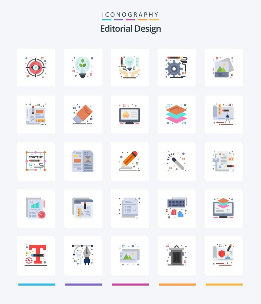 Creative Editorial Design 25 Flat icon pack  Such As image. development. bulb. design. creative vector