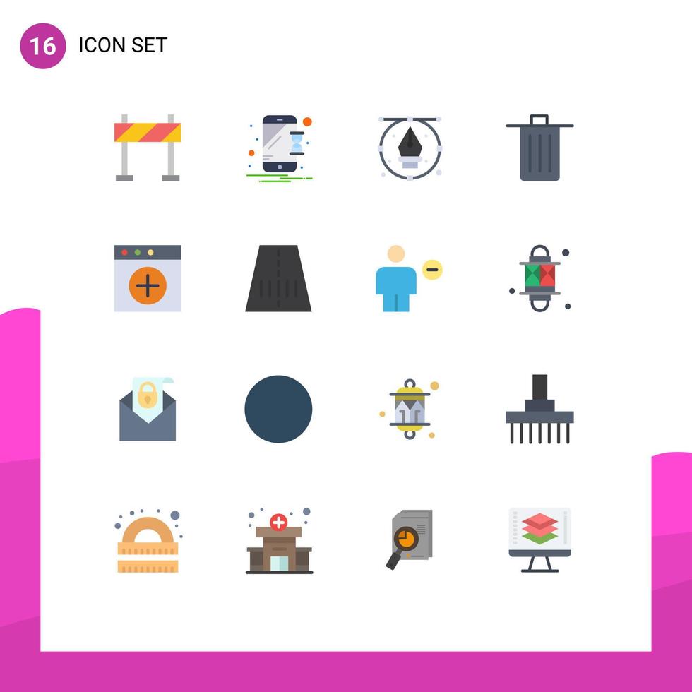 16 Thematic Vector Flat Colors and Editable Symbols of app garbage design delete basket Editable Pack of Creative Vector Design Elements