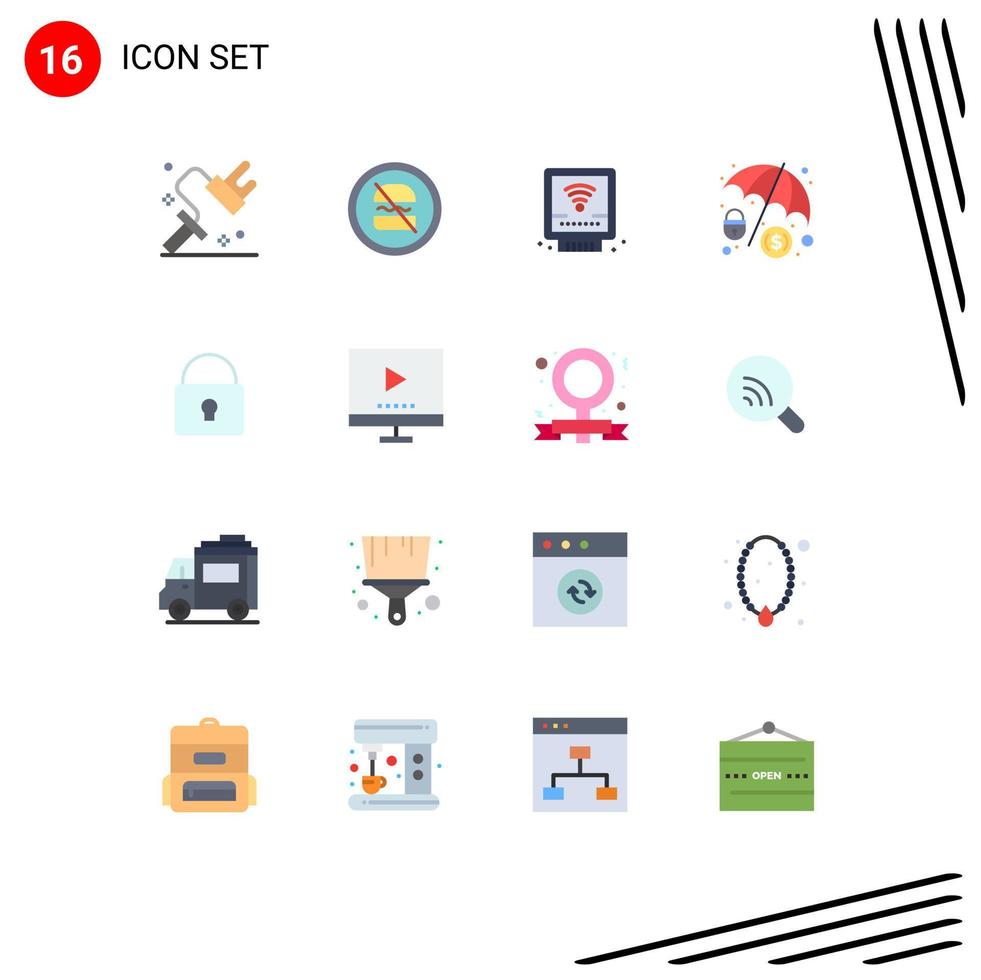 Editable Vector Line Pack of 16 Simple Flat Colors of security hacker fast dollar protection plumbing Editable Pack of Creative Vector Design Elements