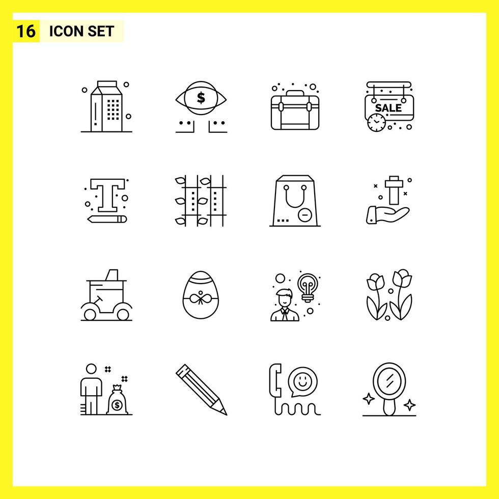User Interface Pack of 16 Basic Outlines of font sale digital time web Editable Vector Design Elements