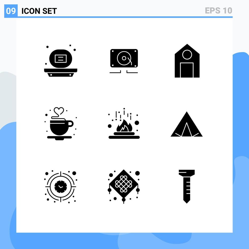 Modern Set of 9 Solid Glyphs Pictograph of fire tea education love coffee Editable Vector Design Elements