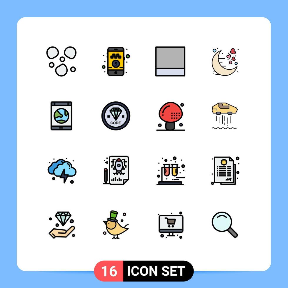 Universal Icon Symbols Group of 16 Modern Flat Color Filled Lines of online connection layout app night Editable Creative Vector Design Elements