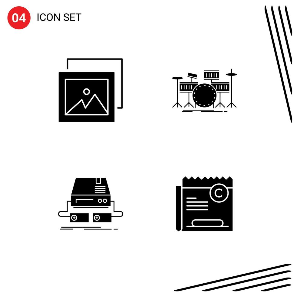 Modern Set of 4 Solid Glyphs Pictograph of album game drum kit pad Editable Vector Design Elements