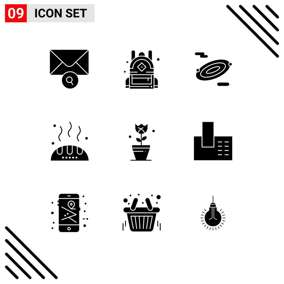Set of 9 Vector Solid Glyphs on Grid for appliances plant space easter food Editable Vector Design Elements