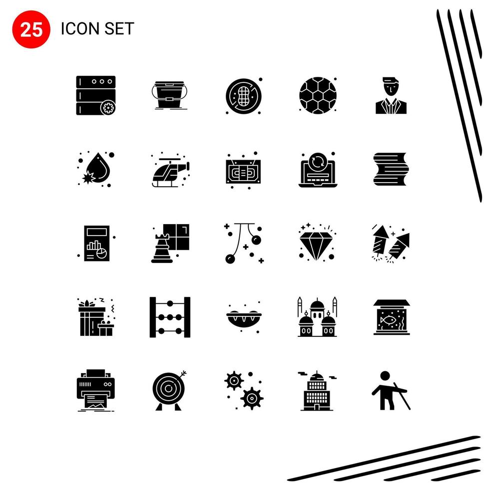 Set of 25 Vector Solid Glyphs on Grid for mr head healthy ceo football Editable Vector Design Elements