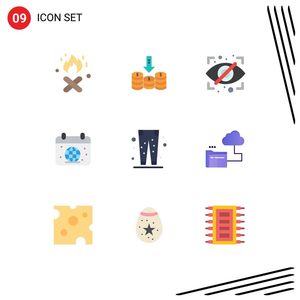 Group of 9 Modern Flat Colors Set for trouser globe block earth calender Editable Vector Design Elements