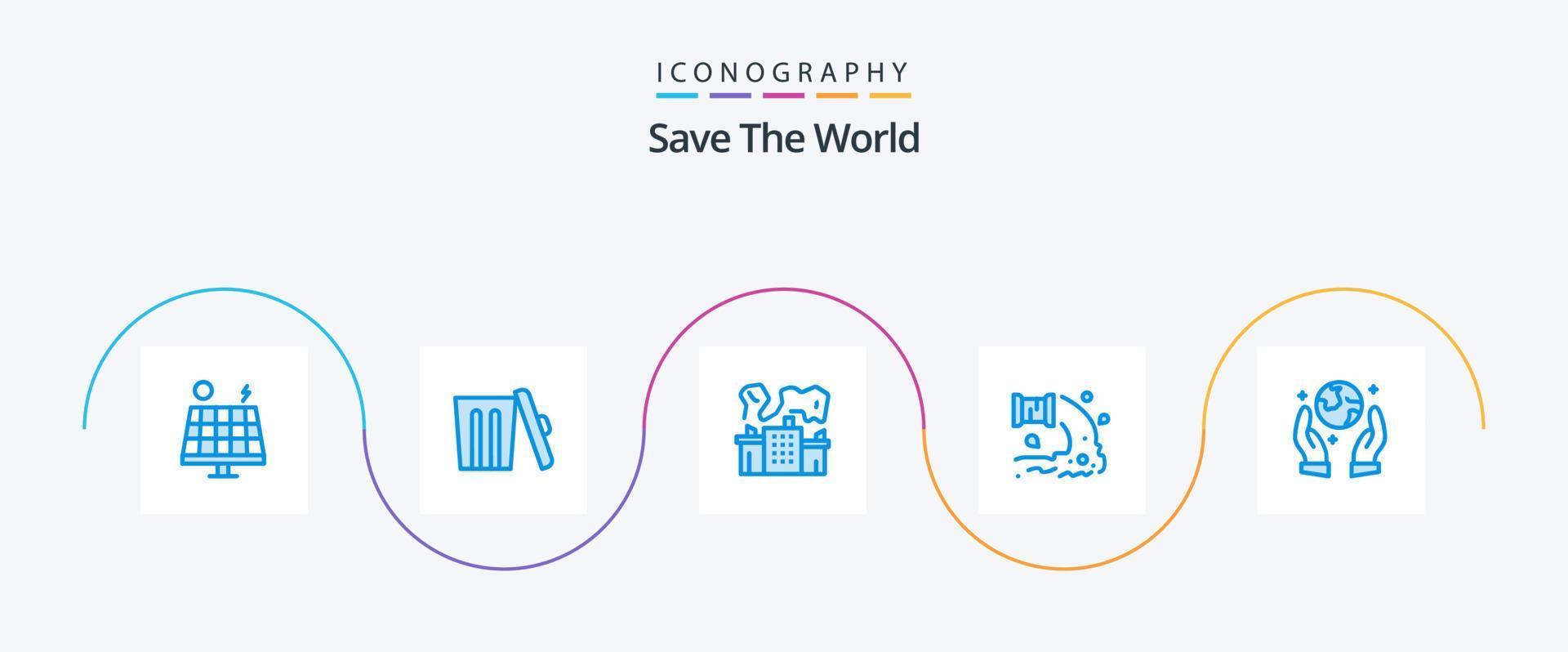 Save The World Blue 5 Icon Pack Including earth saving. waste. factory. sewage. factory vector