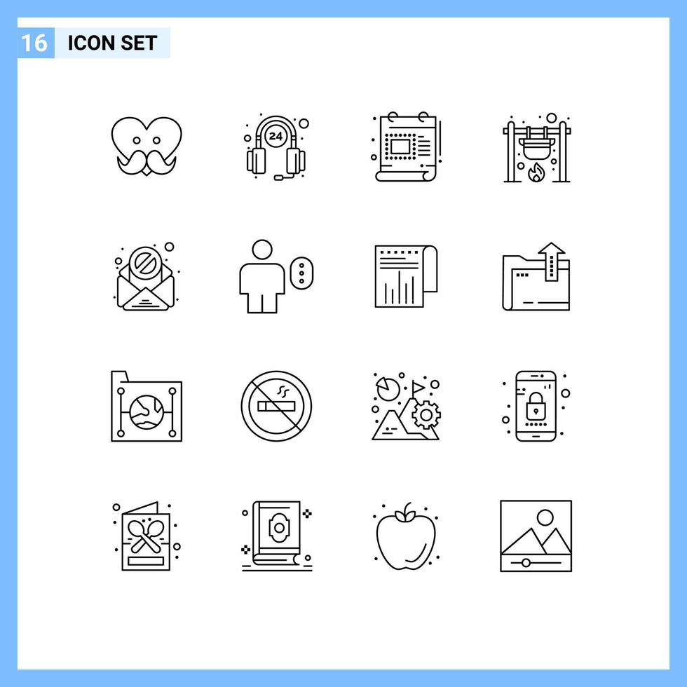 16 Outline concept for Websites Mobile and Apps email cook creative camping bonfire Editable Vector Design Elements