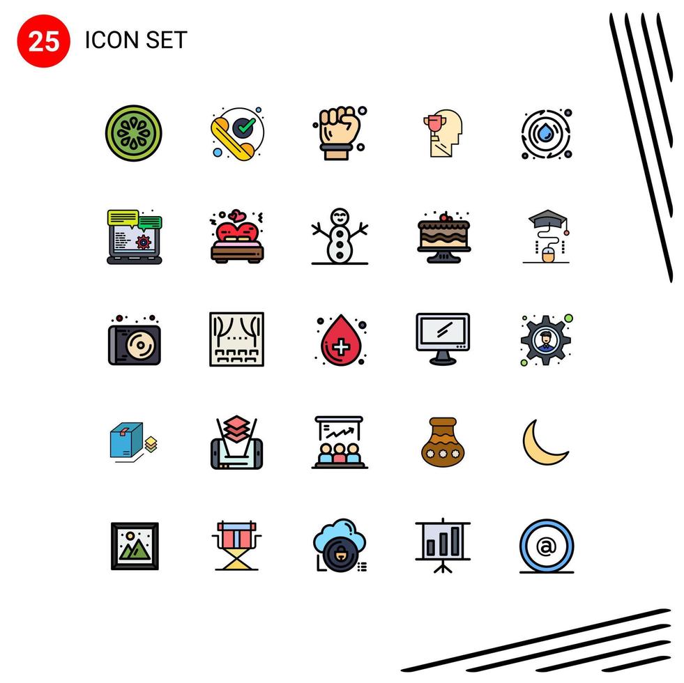 Editable Vector Line Pack of 25 Simple Filled line Flat Colors of droop award received brian spanner Editable Vector Design Elements