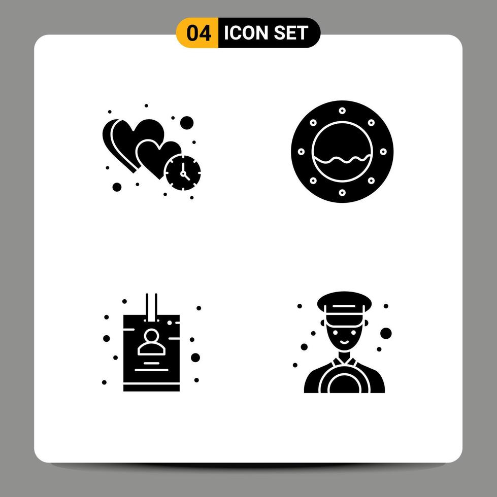 Modern Set of 4 Solid Glyphs and symbols such as clock card time porthole car Editable Vector Design Elements