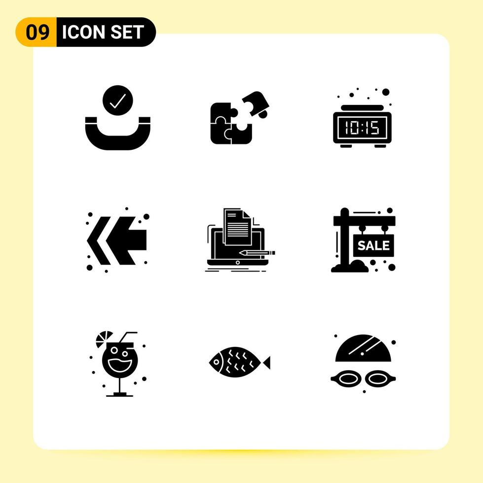 9 interfaz de usuario paquete de glifos sólidos de signos y símbolos modernos de codificación dejó éxito elementos de diseño de vector editables de tiempo de avance rápido