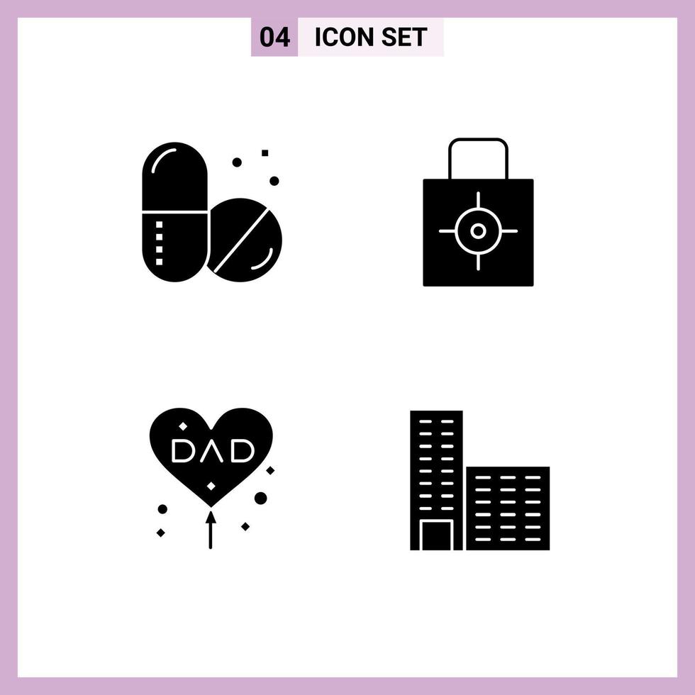 Pictogram Set of 4 Simple Solid Glyphs of healthcare dad key security fathers day Editable Vector Design Elements