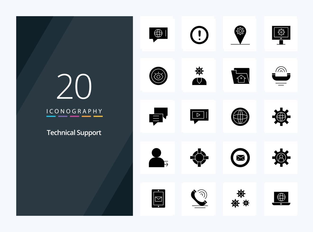 20 Technical Support Solid Glyph icon for presentation vector