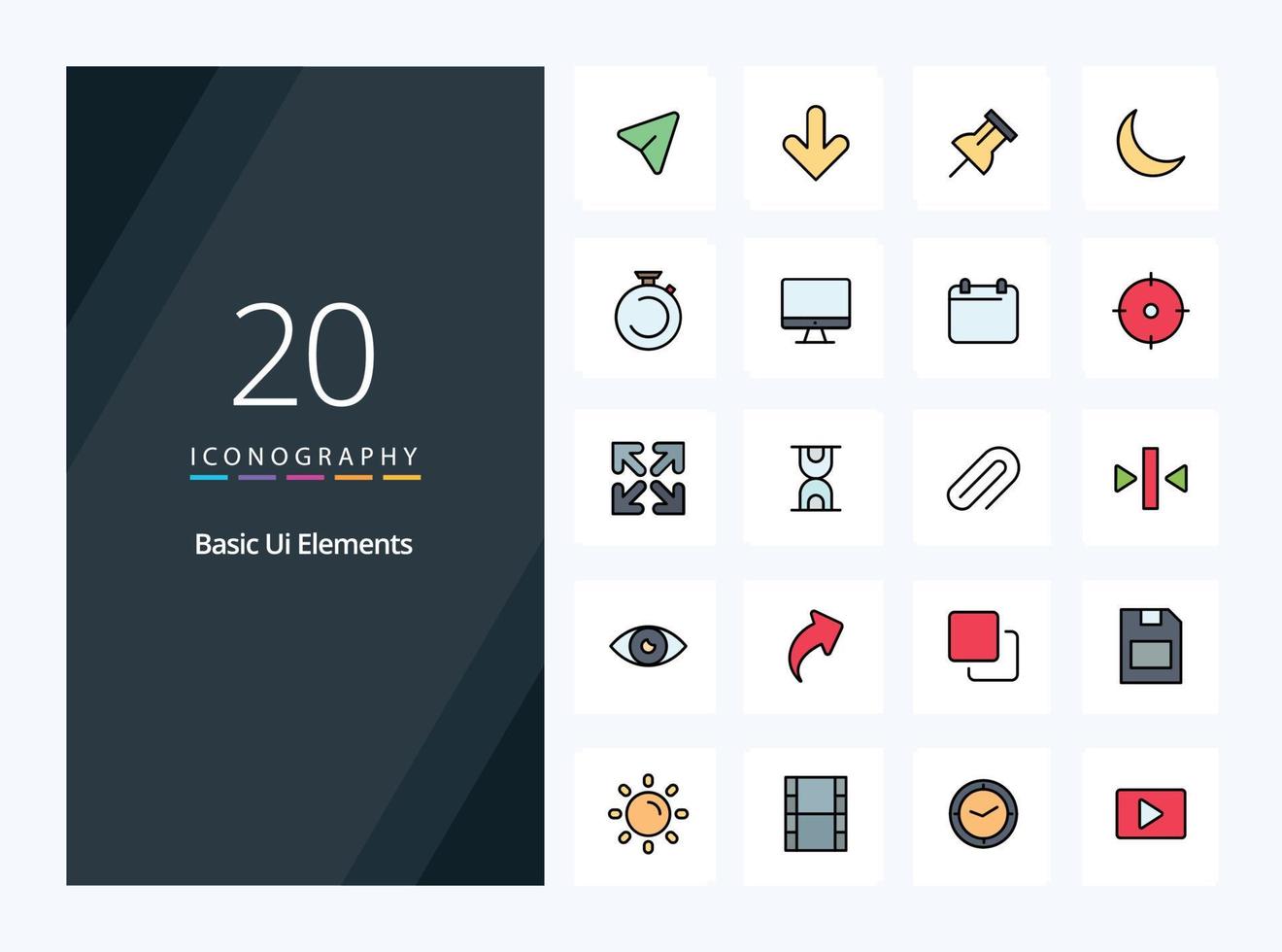 20 Basic Ui Elements line Filled icon for presentation vector