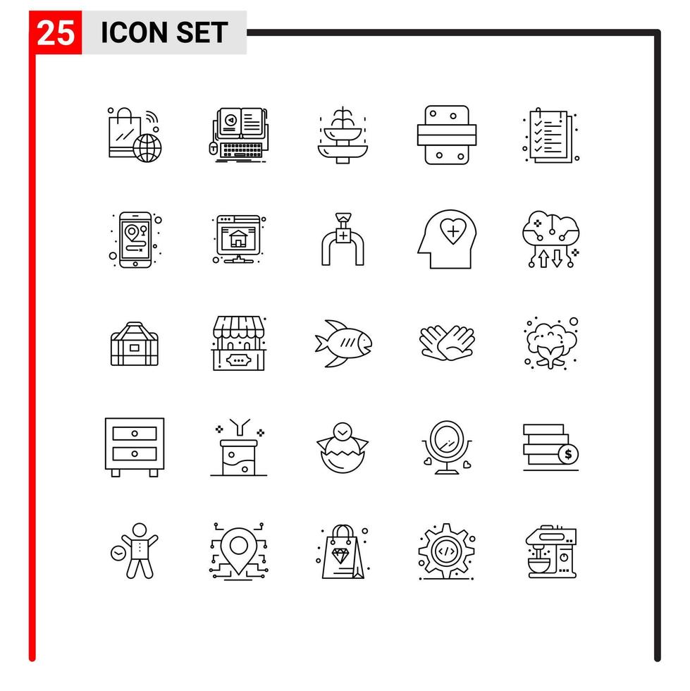 Universal Icon Symbols Group of 25 Modern Lines of dinner breakfast mobile tourist journey Editable Vector Design Elements