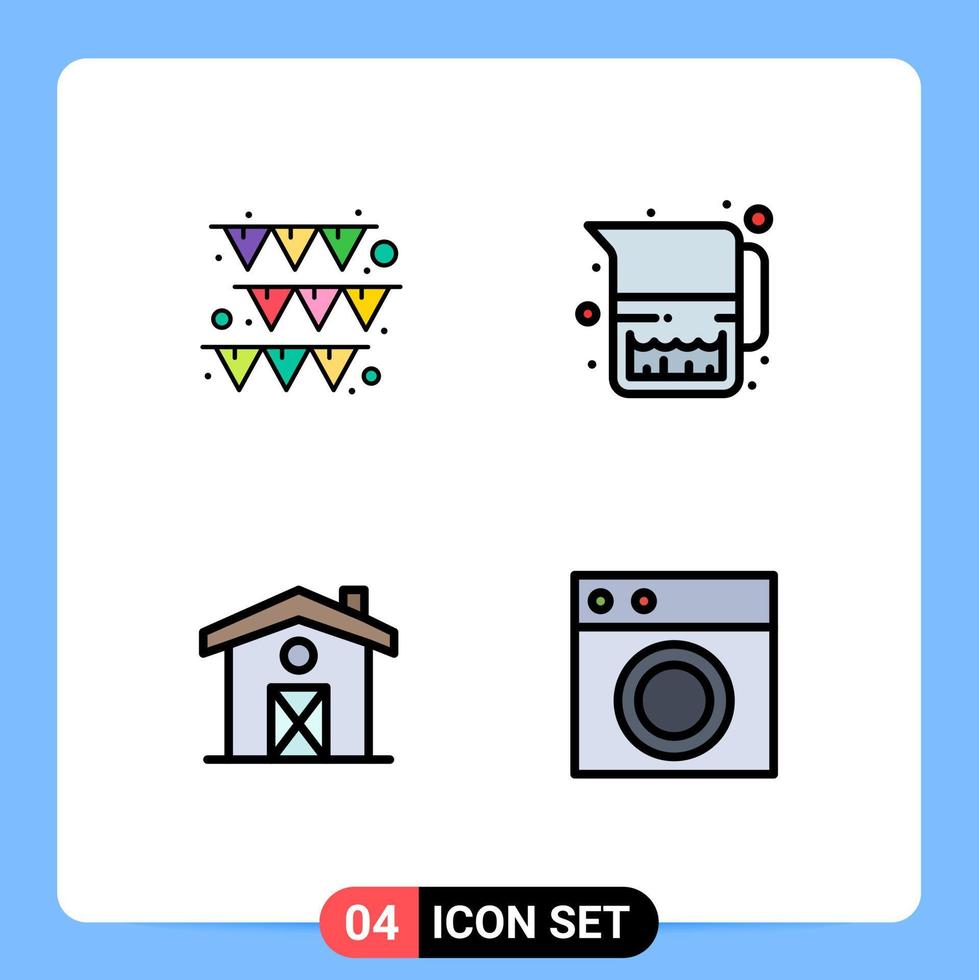 Group of 4 Filledline Flat Colors Signs and Symbols for festival canada food milk jug furniture Editable Vector Design Elements