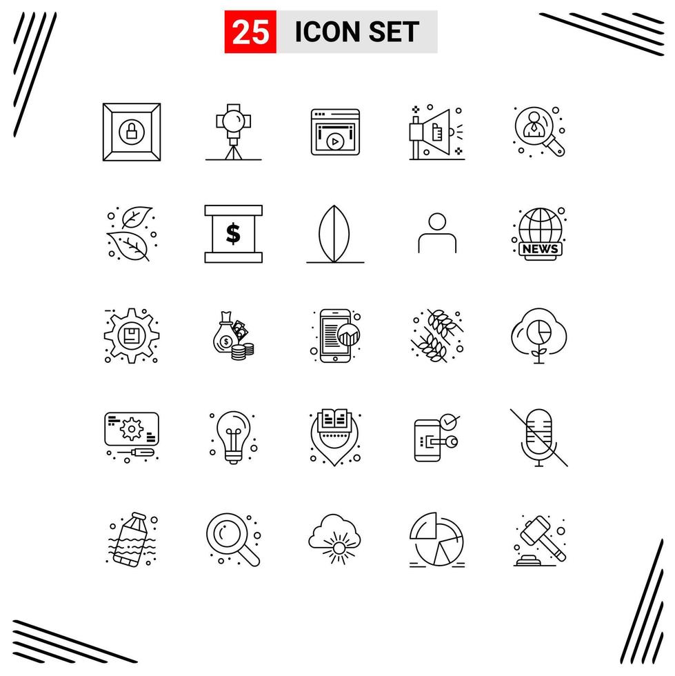 Pack of 25 Modern Lines Signs and Symbols for Web Print Media such as management marketing page advertising video player Editable Vector Design Elements
