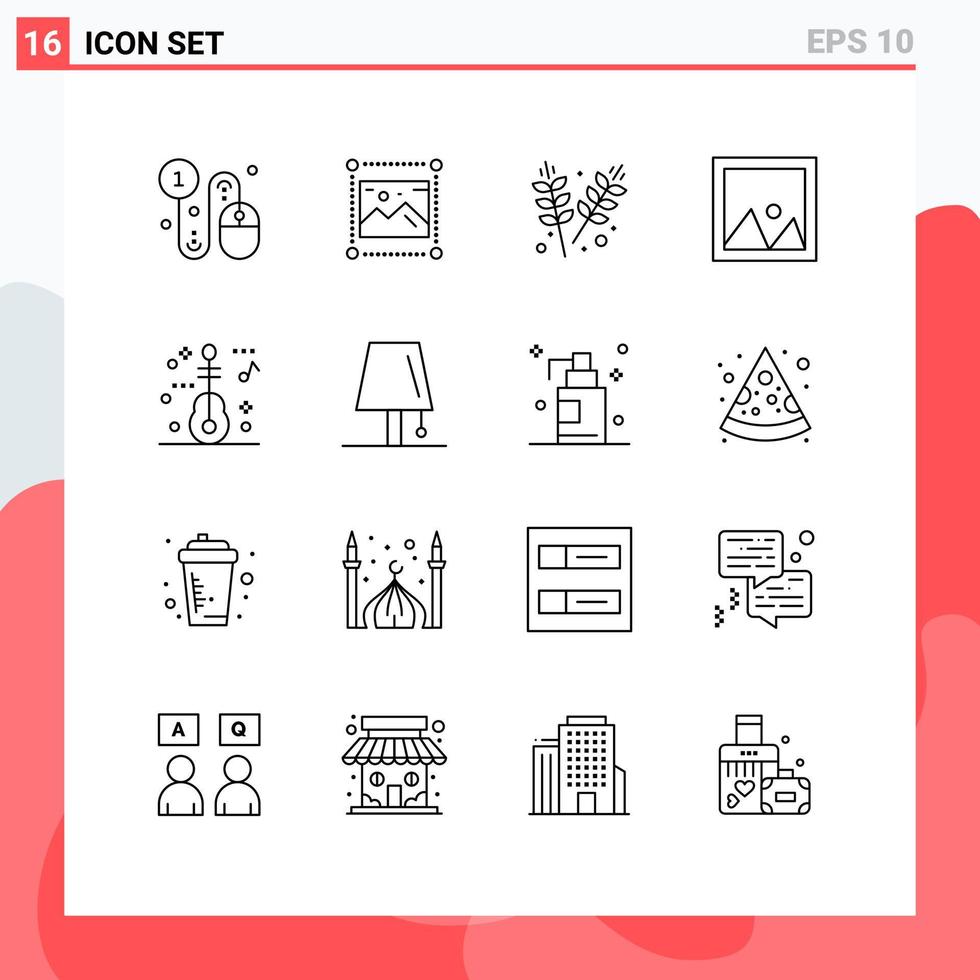 Pack of 16 Modern Outlines Signs and Symbols for Web Print Media such as interior frame graphics decor garden Editable Vector Design Elements