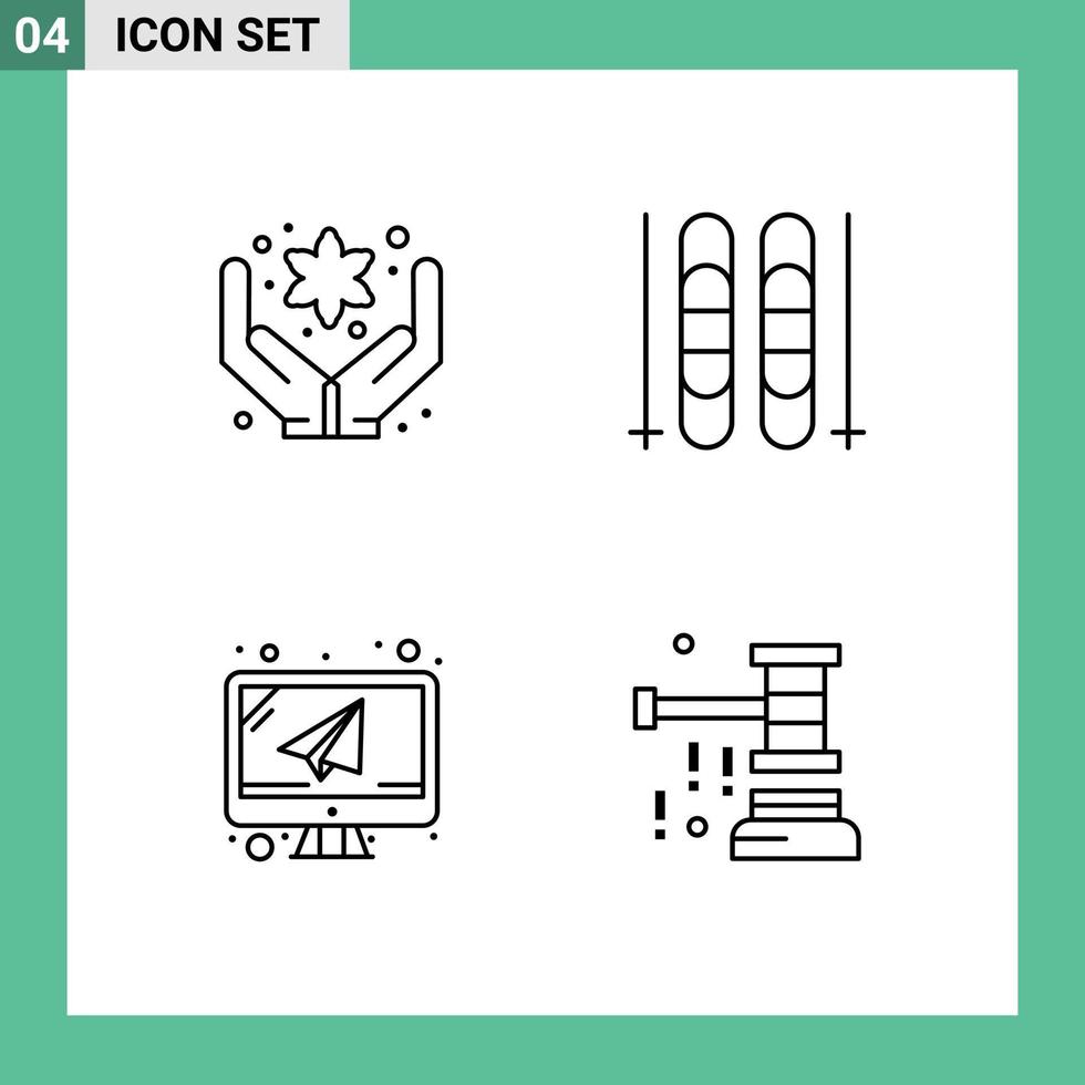 4 User Interface Line Pack of modern Signs and Symbols of hand mail ice computer chaffer Editable Vector Design Elements
