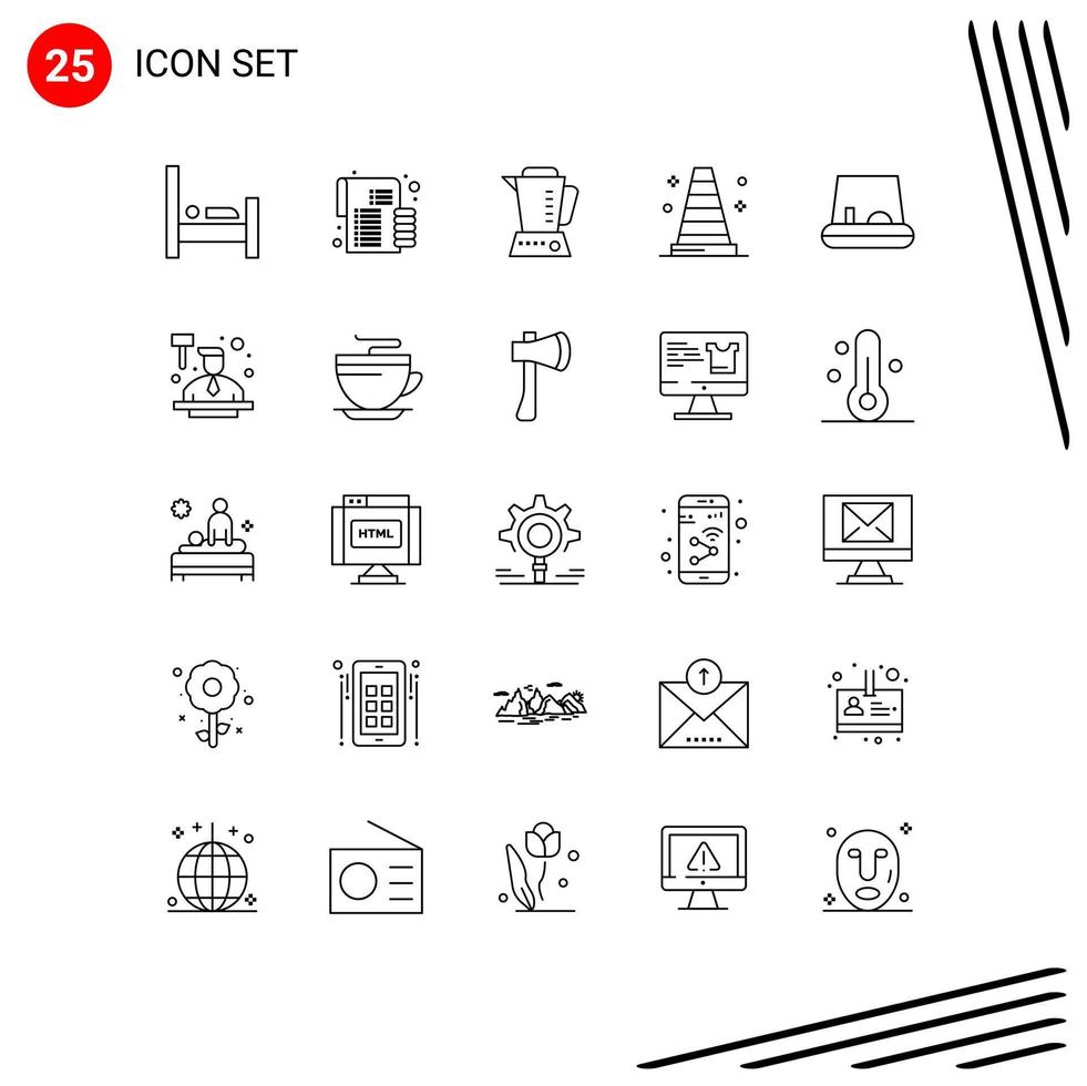 Stock Vector Icon Pack of 25 Line Signs and Symbols for auction pedal blender vlc construction Editable Vector Design Elements