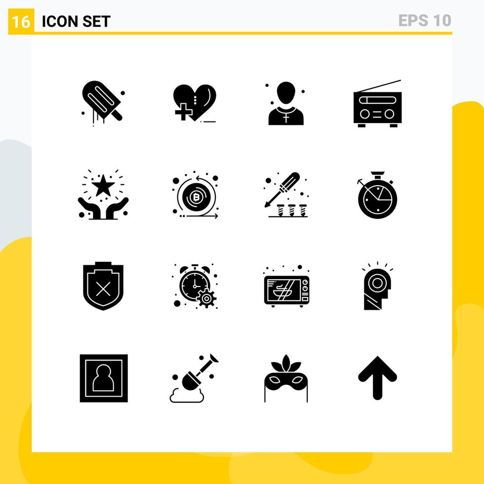 Universal Icon Symbols Group of 16 Modern Solid Glyphs of care radio christian interface preacher Editable Vector Design Elements