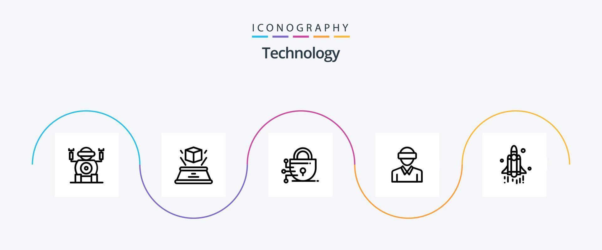 Technology Line 5 Icon Pack Including rocket. man. digital. technology. motion vector