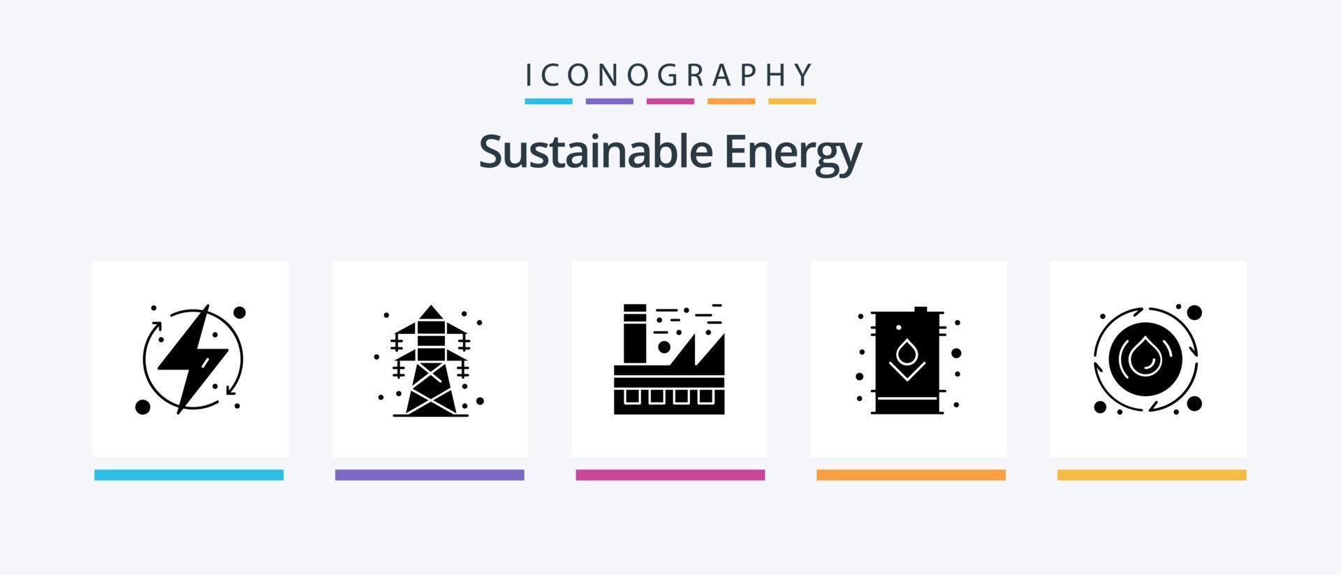 Sustainable Energy Glyph 5 Icon Pack Including oil. electric. transmission tower. can. energy. Creative Icons Design vector