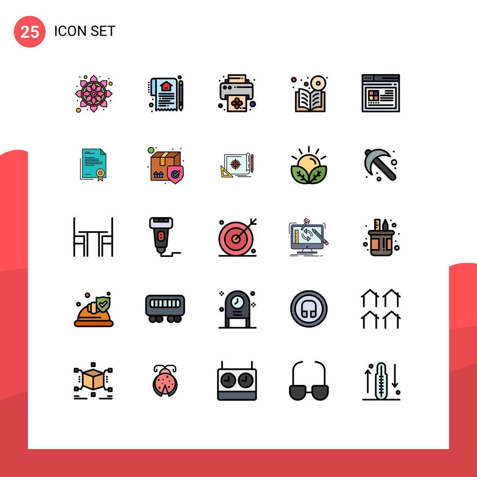 25 User Interface Filled line Flat Color Pack of modern Signs and Symbols of internet online contract learning book Editable Vector Design Elements
