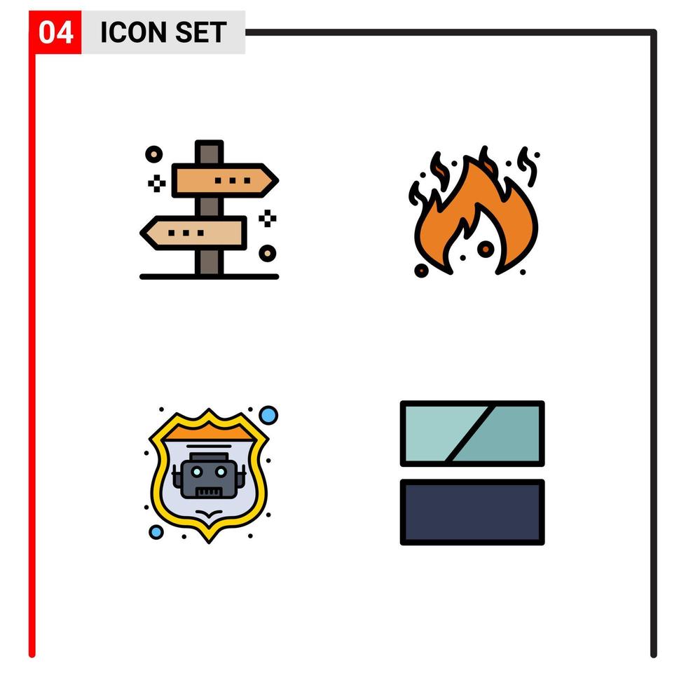 paquete de línea de vector editable de 4 colores planos de línea de llenado simple de base de datos de robot de ubicación edición de fuego de viaje elementos de diseño de vector editable