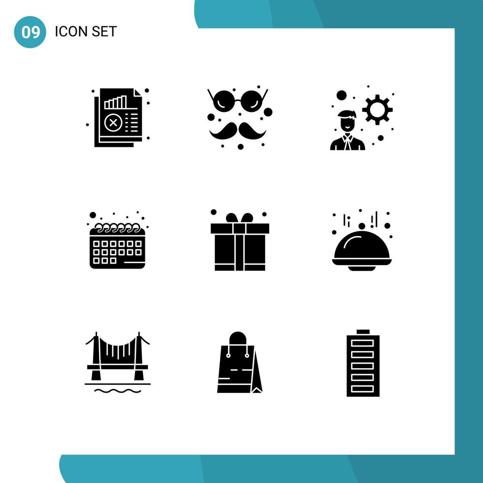 9 Universal Solid Glyphs Set for Web and Mobile Applications father gift glasses and mustaches schedule appointment Editable Vector Design Elements