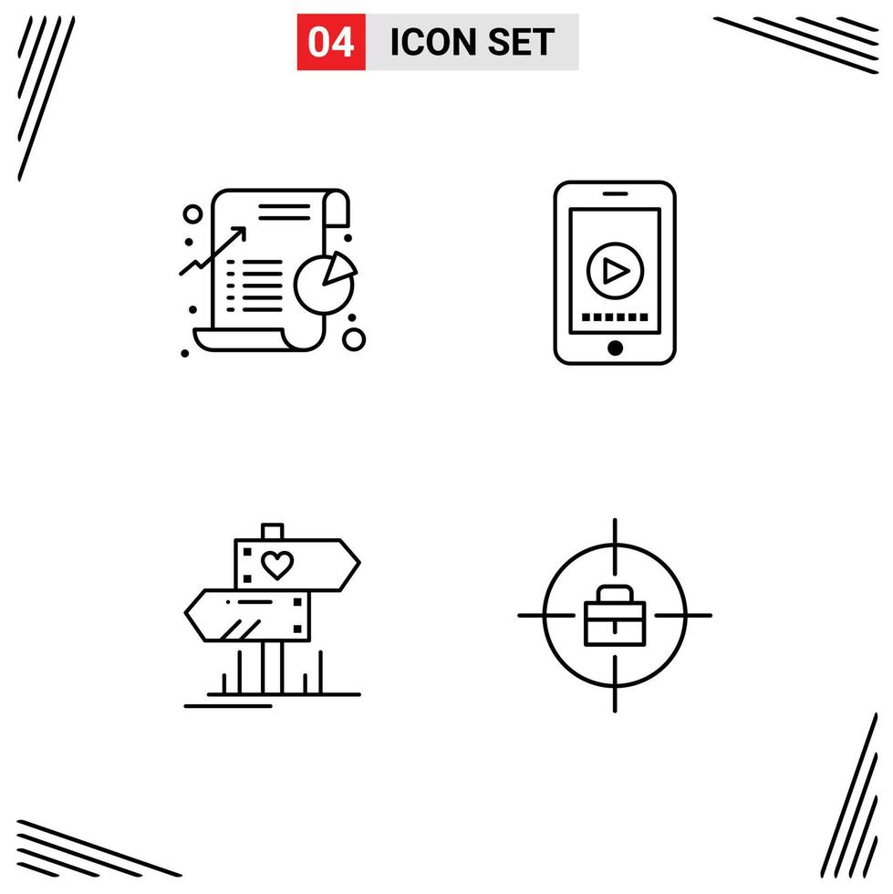 4 User Interface Line Pack of modern Signs and Symbols of business dierection pie cell heart Editable Vector Design Elements