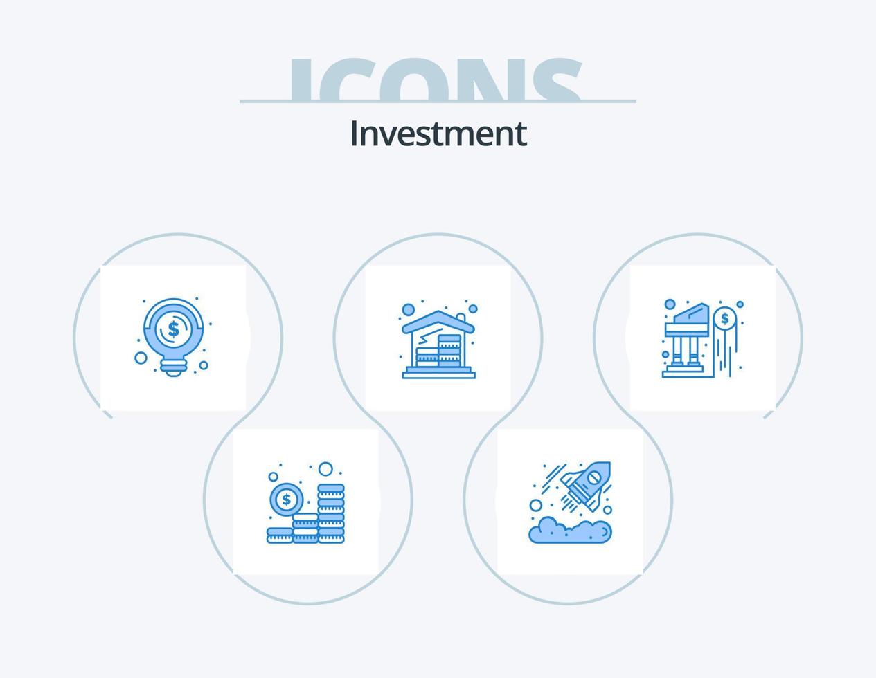 Investment Blue Icon Pack 5 Icon Design. dollar. money. bulb. house. coins vector