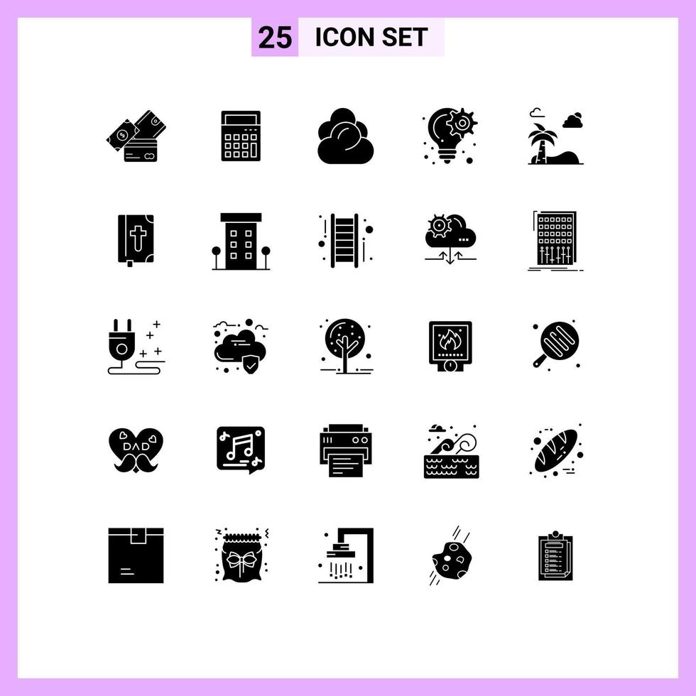 25 User Interface Solid Glyph Pack of modern Signs and Symbols of project idea office creative storage Editable Vector Design Elements