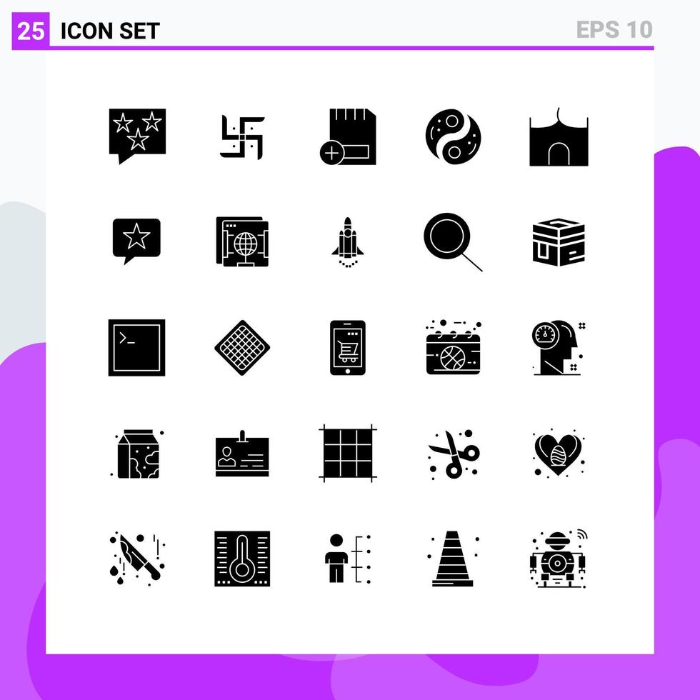 Group of 25 Solid Glyphs Signs and Symbols for yang taoism religion polarity devices Editable Vector Design Elements