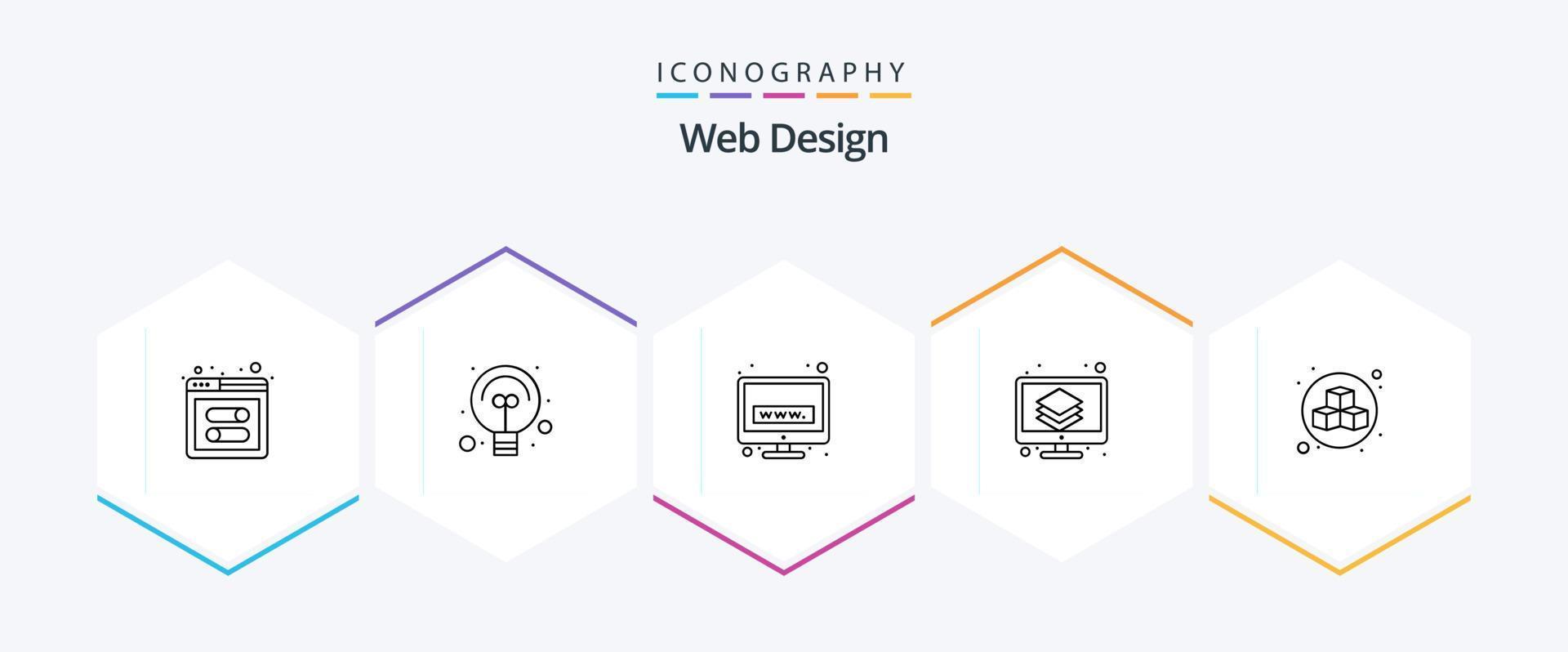 Web Design 25 Line icon pack including cubed design. 3d. technology. tools. graphic vector