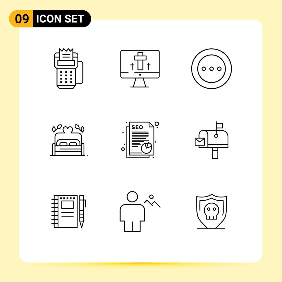 Pack of 9 Modern Outlines Signs and Symbols for Web Print Media such as wedding love egg bed order Editable Vector Design Elements
