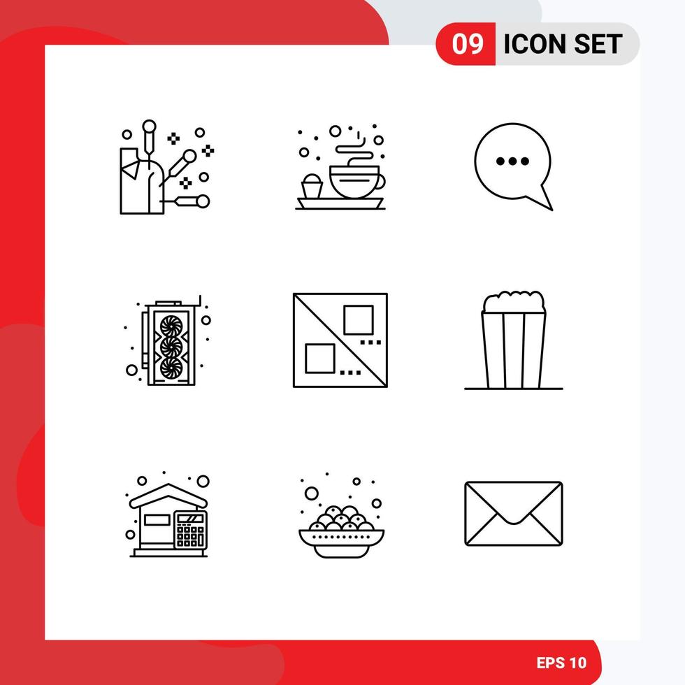 Set of 9 Modern UI Icons Symbols Signs for food pop message line cross Editable Vector Design Elements