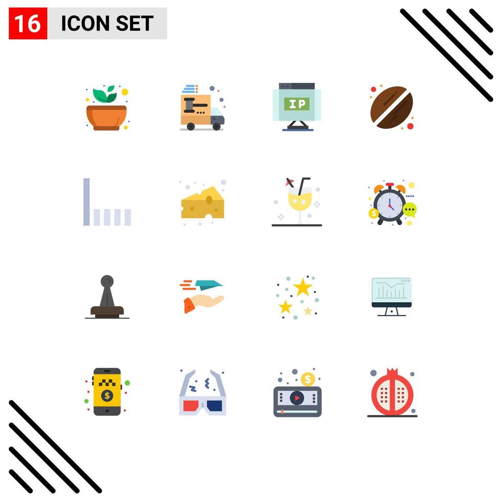 Pack of 16 creative Flat Colors of connection coffee car bean location Editable Pack of Creative Vector Design Elements