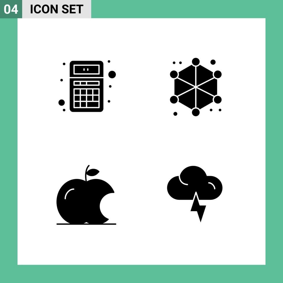 conjunto moderno de 4 pictogramas de glifos sólidos de añadir elementos de diseño de vector editables de intelecto de datos de calculadora de apple