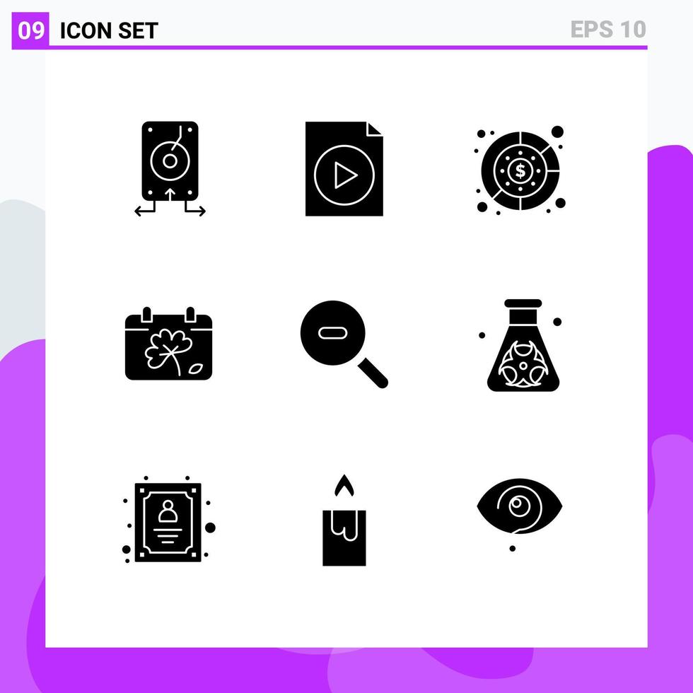 User Interface Pack of 9 Basic Solid Glyphs of research spring diagram day calendar Editable Vector Design Elements