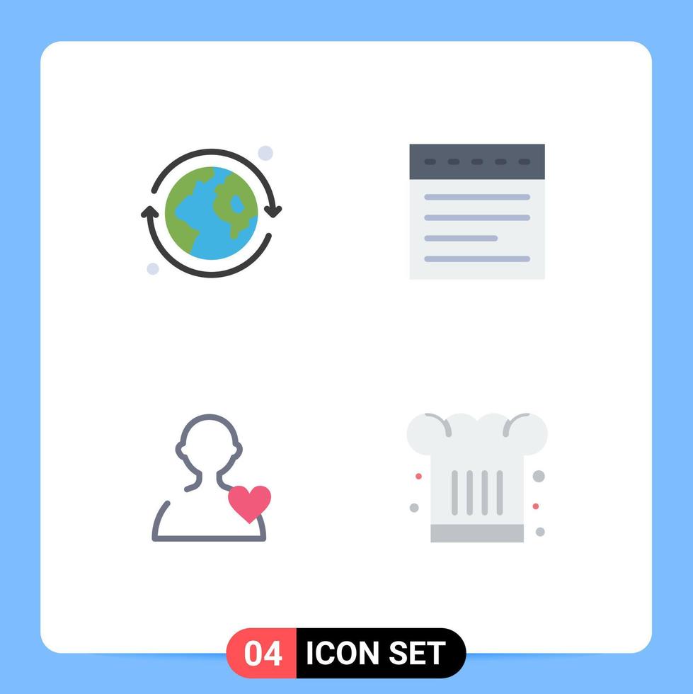 Group of 4 Modern Flat Icons Set for earth cafe tabs user chef hat Editable Vector Design Elements